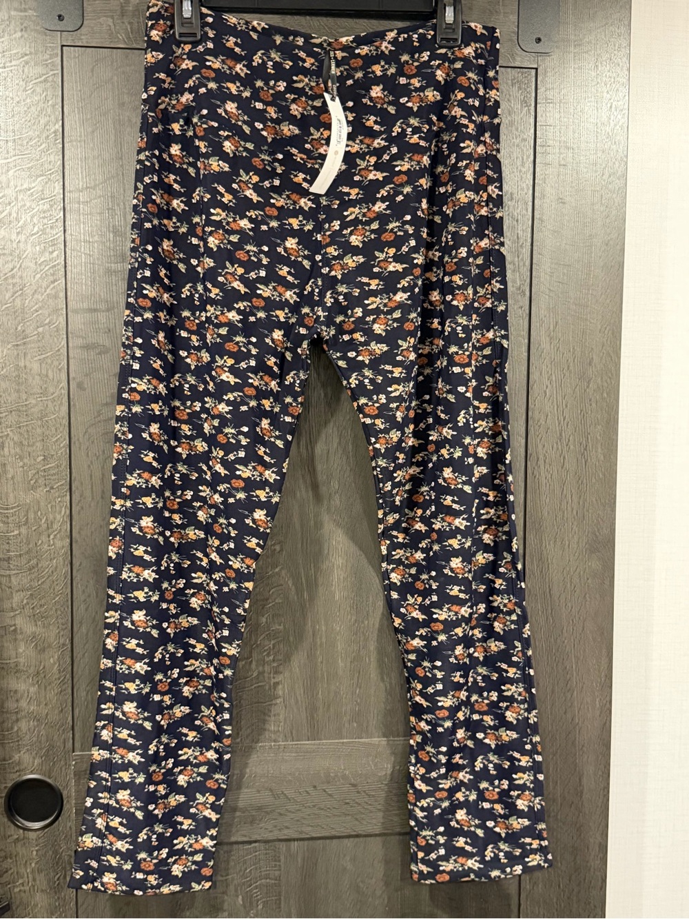Coco + Carmen Navy Floral women Leggings with Orange and Cream Blooms
